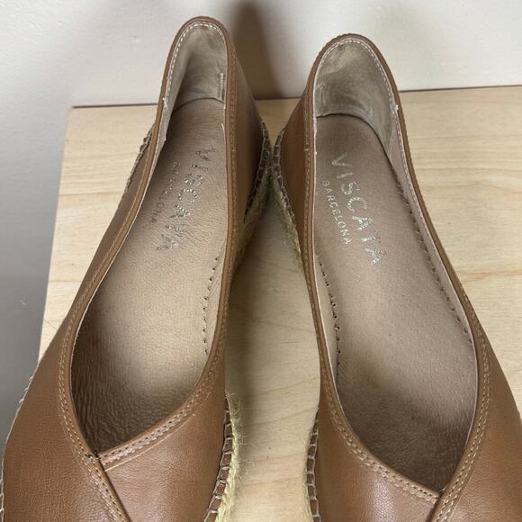 Viscata Barcelona Espadrille Flats Tan Leather Spain natural Jute Platform 40 - Picture 6 of 9